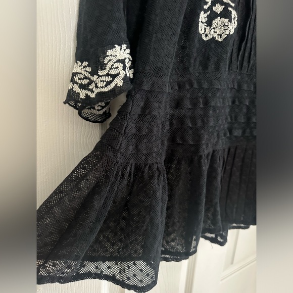 Free People Women's Black Jocelyn Pleated Dot Ruffle Lace Tunic Size medium M - Picture 7 of 9